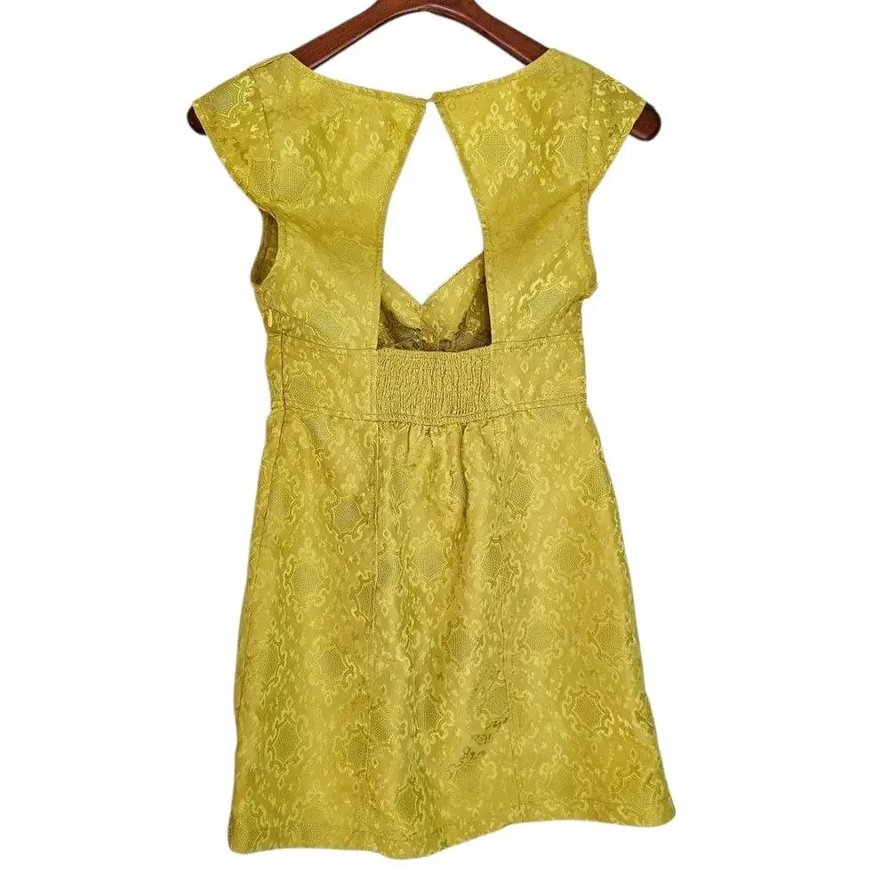 Urban Outfitters Yellow Harriet Jacquard Bustier Mini Dress with Cap Sleeves